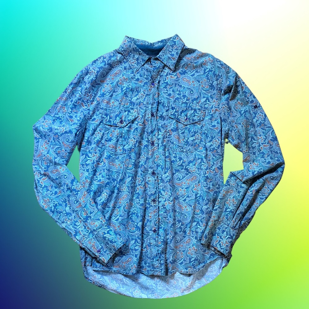 Men’s Vintage Blue and Orange Paisley Button-up